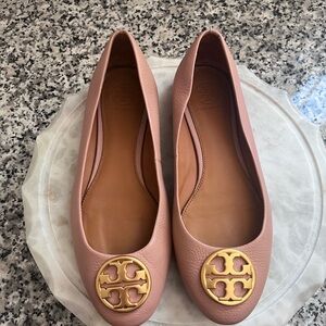 TORY BURCH |  Pink Ballet Flats with Gold Logo
